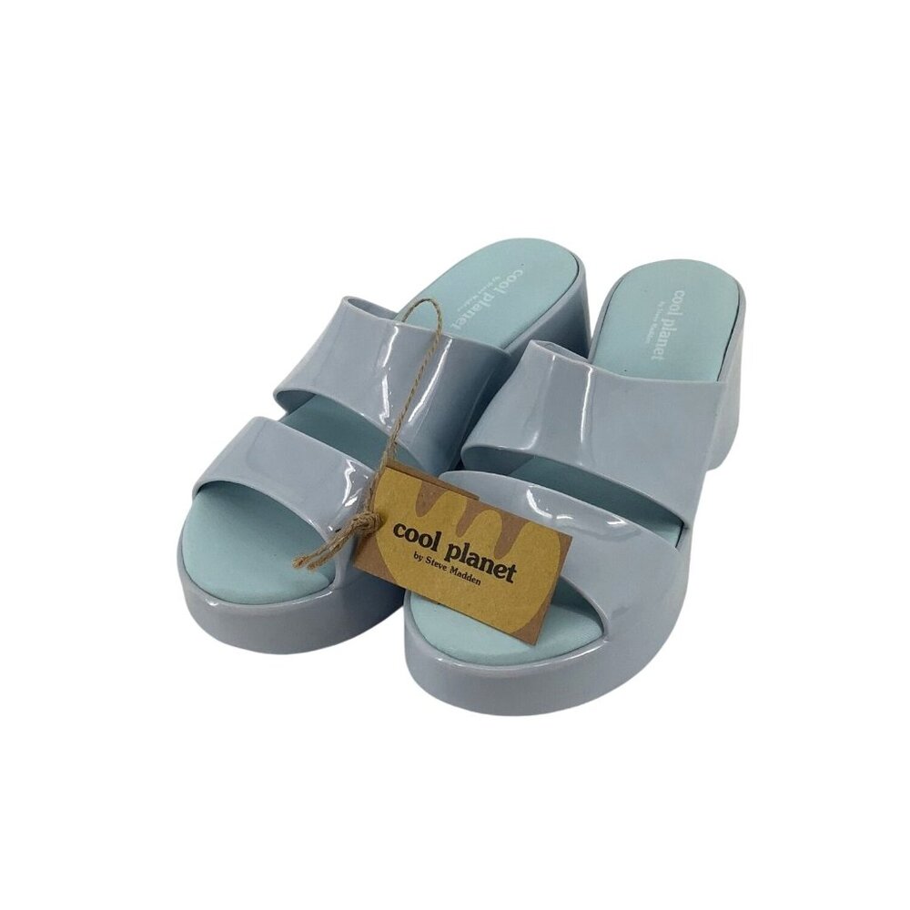 Cool Planet By Steve Madden Womens Light Blue Platform Slip-On Sandals Sz 9